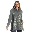 Jess & Jane Abstract Print Mineral Washed Jersey Knit Tunic M74 (Small, Kelly Charcoal)