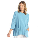 Jess & Jane Women's Coloring Mineral Washed Patch Pocket Cotton Tunic (Solid Caribbean Blue)