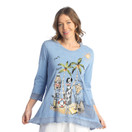 Jess & Jane Women's Mineral Washed Cotton Tunic w/ Mesh Contrast - M69 (1X, Aloha Cornflower Blue)