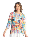 Jess & Jane Abstract Print Crew Neck Side Slit Burnout Top 44 (X-Large, Lulu)