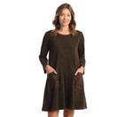 Jess & Jane Mineral Washed Dress w/Patch Pockets M86 (Large, Solid Chocolate)