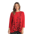 Jess & Jane Women's Coloring Mineral Washed Patch Pocket Cotton Tunic - 2X, Circles Jet Red