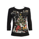 Jess & Jane Dogs of Christmas Womens Print Cotton Top - 1X, Black