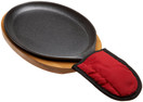 Fajita Plate Set - Pre-seasoned Cast Iron Fajita Pan with Wooden Tray & Hot Mitt by Old Mountain