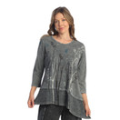 Jess & Jane Women's Free Fly Mineral Washed Cotton Wavy Contrast Asymmetric Tunic Top - 1X, Sequoia Charcoal