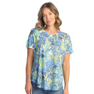 Jess & Jane Burnout Short-Sleeve Top AJ4 (1X, Irises)