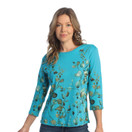 Jess & Jane Kelly Abstract Print Womens Cotton Top - Large, Teal