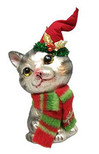 December Diamonds Blown Glass Ornament - Grey Tabby with Stocking Hat