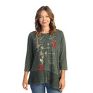 Jess & Jane Women's Free Fly Mineral Washed Cotton Wavy Contrast Asymmetric Tunic Top - Large, Hacienda Juniper