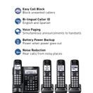 Panasonic Cordless Phone System with Answering Machine, One-Touch Call Block, Enhanced Noise Reduction, Talking Caller ID and Intercom Voice Paging - 4 Handsets - KX-TGF544B (Black)