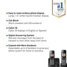 Panasonic Expandable Cordless Phone System with Answering Machine, Amber Backlit Display and Call Block - 2 Handsets – KX-TGC362B (Black)