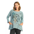 Jess & Jane 100% Cotton Slub Patch Pockets Tunic Top Botany - Jet Teal