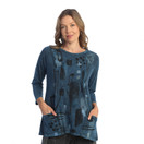 Jess & Jane Women's Coloring Mineral Washed Patch Pocket Cotton Tunic | Maze Sapphire Blue