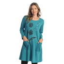 Jess & Jane French Terry Dress with Linen Patch Pockets Dandy Jet Teal 