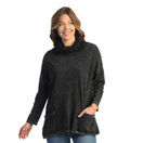 Jess & Jane 100% Cotton Slub Patch Pocket Top w/ Criss-Cross Cowl Neck Black 