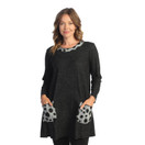 Jess & Jane Fleece Tunic with Printed Pockets and Collar Contrast Dot 