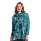 Jess & Jane Mineral Washed Cowl Neck Tunic M99 (Large, Jet Teal Maze)