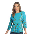 Jess & Jane Kelly Abstract Print Womens Cotton Top - 2X, Teal