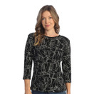 Jess & Jane Kit Cat Abstract Print Womens Cotton Top - Large, Black