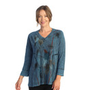 Jess & Jane Mineral Washed Top With Baby Rib Side Contrast M75 (3X, Wind Song Sapphire Blue)