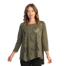 Jess & Jane Women's Gilded Print Baby Terry Asymmetric Tunic Top -Tiffany Olive