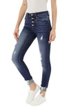 Kan Can Women's High Rise Button Fly Distressed Super Skinny Jeans | 31, 6192d