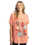Jess & Jane Mineral Washed Gauze Short Sleeve Top - M104 (Camelia Watermelon)