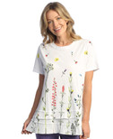 Jess & Jane Print Layered Short Sleeve Top M82 (Large, Calypso White)