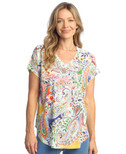 Jess & Jane Pop Art Dolman Cap Sleeve Top 60-1512 (3X, Amalfi)