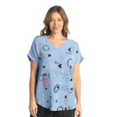 Jess & Jane Mineral Washed Gauze Short Sleeve Top M104 (Medium, Bahamas Cornflower Blue)