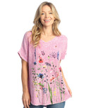 Jess & Jane Mineral Washed Gauze Short Sleeve Top M104 (X-Large, Gardenia Magenta)