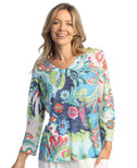 Jess & Jane Burnout Hi-Low Tunic Top AJ3 (2X, Marina)