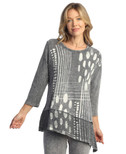 Jess & Jane Women's Free Fly Mineral Washed Cotton Wavy Contrast Asymmetric Tunic Top | 1X, Mix Match Midnight