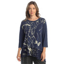 Jess & Jane Women's Free Fly Mineral Washed Cotton Wavy Contrast Asymmetric Tunic Top | Medium, Scrolls Denim