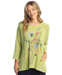 Jess & Jane Women's Coloring Mineral Washed Patch Pocket Cotton Tunic - Small, Primrose Cactus