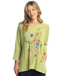 Jess & Jane Women's Coloring Mineral Washed Patch Pocket Cotton Tunic - Medium, Primrose Cactus