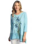 Jess & Jane Women's Free Fly Mineral Washed Cotton Wavy Contrast Asymmetric Tunic Top - 1X, Ashley Seaglass