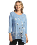 Jess & Jane Women's Free Fly Mineral Washed Cotton Wavy Contrast Asymmetric Tunic Top - 2X, Together Cornflower