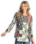 Jess & Jane Burnout 3/4 Sleeve Tunic Top w/ Round Hem 