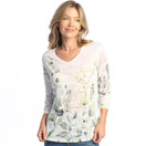 Jess & Jane Print V-Neck Burnout Sublimation Top - 45 - 2X, Rosemary