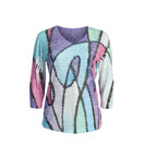 Jess & Jane Print V-Neck Burnout Sublimation Top - 45 - Large, Sonata