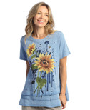 Jess & Jane Print Layered Short Sleeve Top - M82 - 3X, Cameo Cornflower Blue