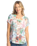 Jess & Jane Rayon Burnout Crushed Short Sleeve Top - RC7 - Large, Martinique