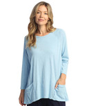 Jess & Jane 100% Cotton Slub Patch Pockets Tunic Top Solid Ice Blue