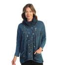 Jess & Jane Slub Patch Pocket Tunic Top Sapphire Blue Whisper