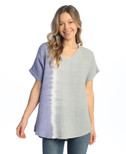 Jess & Jane Mineral Washed Gauze Short Sleeve Top - M104 - X-Large, Lilac & Gray