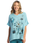 Jess & Jane Short-Sleeve Gauze Top with Fringe Accents Lily Seaglass