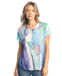 Jess & Jane Rayon Burnout Crushed Dolman Sleeve V-Neck Top Freshia