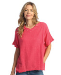 Jess & Jane Mineral Washed Short-Sleeve Gauze Top with Fringe Accents Raspberry 