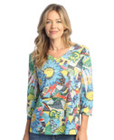 Jess & Jane Print V-Neck Burnout Sublimation Top - 45 - Large, Tonga